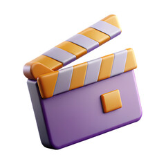 High-Quality 3D Render of Video Film Clapperboard – Realistic Movie Clap Icon PNG Format