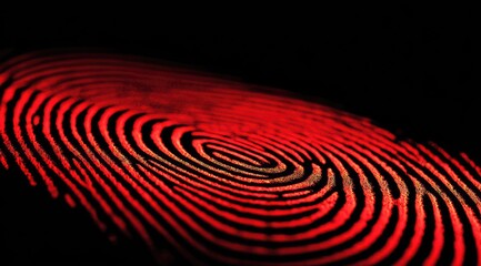 Glowing red fingerprint on dark background