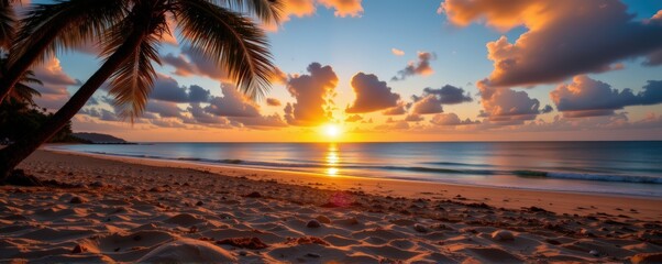 golden hour view of a serene tropical beach