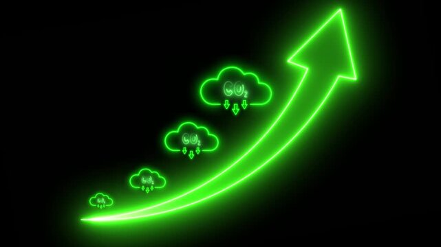 Increasing arrow with carbon reduction concept on the transparent background. Motion graphics of decrease CO2.  Bio Circular Green Economy concept. 4k video animation.