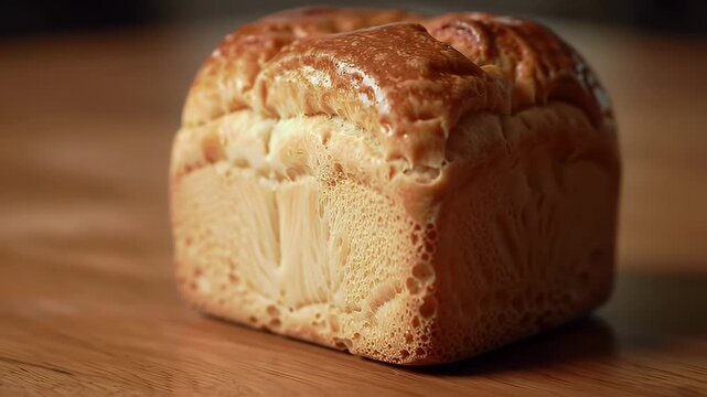Delicious Golden Brown Sinker Loaf on Wooden Table with Soft Warm Lighting Showcasing its Texture and Freshness Perfect for Bakery Promos or Culinary Content Ready to Showcase Homemade Goodness and