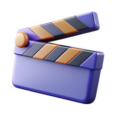 High-Quality 3D Render of Video Film Clapperboard – Realistic Movie Clap Icon PNG Format