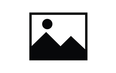 Minimalist landscape icon featuring mountains and sun.