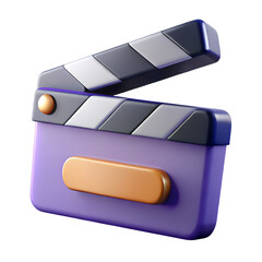 High-Quality 3D Render of Video Film Clapperboard – Realistic Movie Clap Icon PNG Format