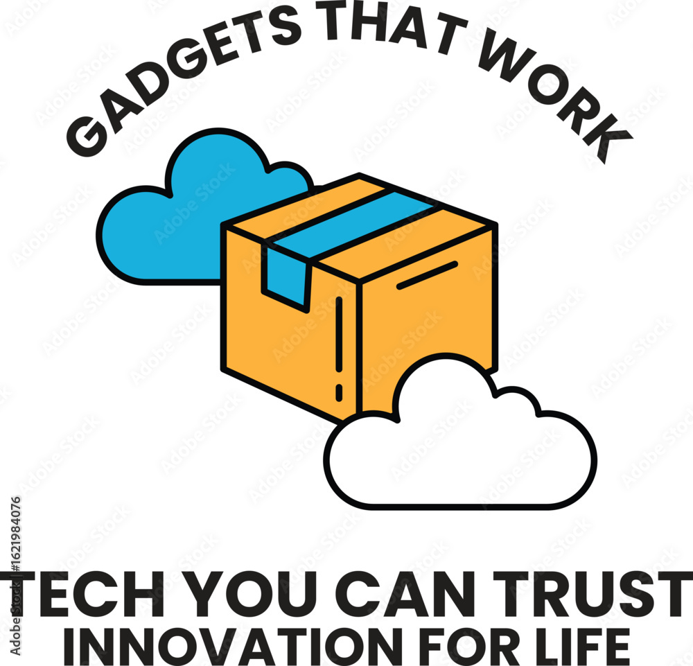 Poster a box with clouds and the words 