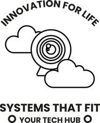 A black and white image of a camera with a bullseye on it