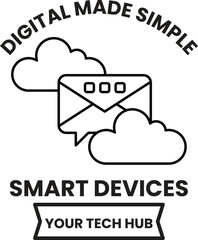 A white and black image of a cloud with a letter 