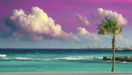 Tropical beach, vibrant sunset