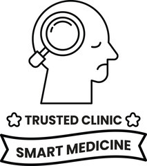 A man's head with a magnifying glass on it