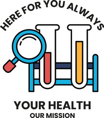 A black and white image of a magnifying glass with a pair of test tubes