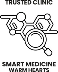 A black and white image of a magnifying glass with a label that reads 