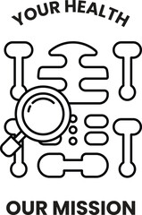 A skeleton is being examined by a magnifying glass