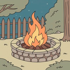 Outdoor fire pit with bright orange and yellow flames campfire vector illustration for leisure activities 