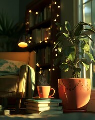 Cozy Living Room Interior with Sunlight and Plants