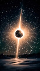 Cosmic eclipse over frozen landscape