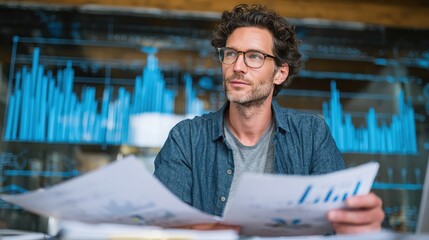 Nalyst Reviewing Data Charts and Graphs for Financial Analysis