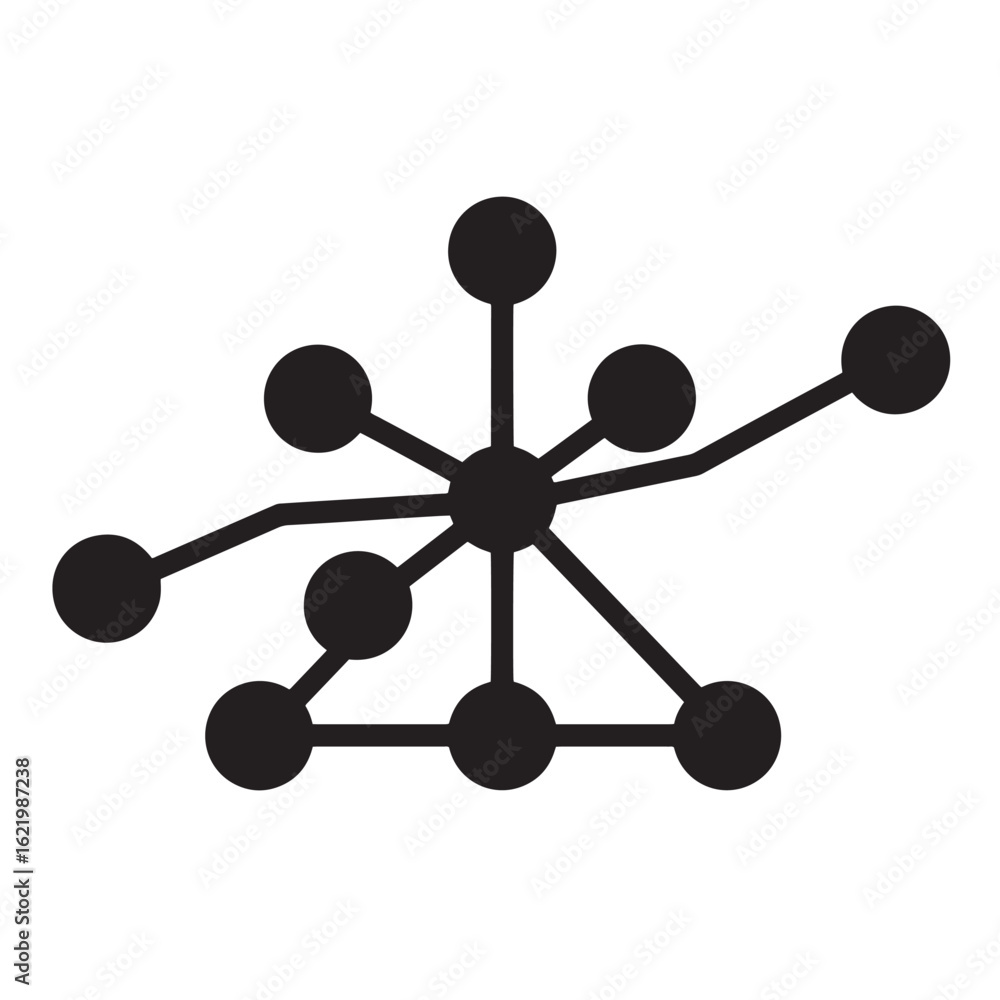 Poster black network of connected circles representing connectivity and data structure on white background