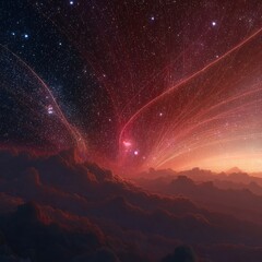 Cosmic sunrise over alien landscape