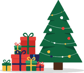 Christmas Tree with Presents Illustration, Holiday Season Celebration Design