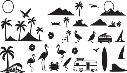 Summer Beach Day Vector Pattern on White Background