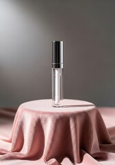 Elegant Still Life of Lip Gloss on Pink Fabric for Cosmetic Advertising Beauty