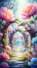 Enchanted Garden: A whimsical paradise with blooming flowers and delicate butterflies