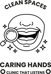 A smiling face with a magnifying glass in front of it