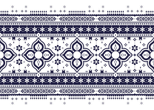 ethnic fabric seamless pattern, blue and white style, design for cloth, carpet, batik, wallpaper, wrapping etc.