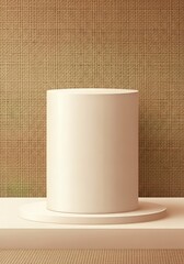 Minimalist presentation podium with a cylinder shape against a textured backdrop
