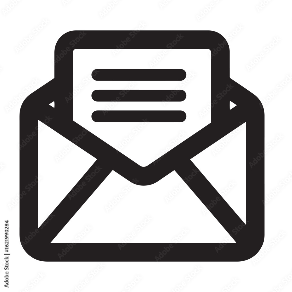 Poster simple black and white vector icon representing an envelope and message content