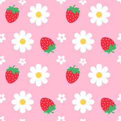 Strawberry Daisy Seamless Pattern