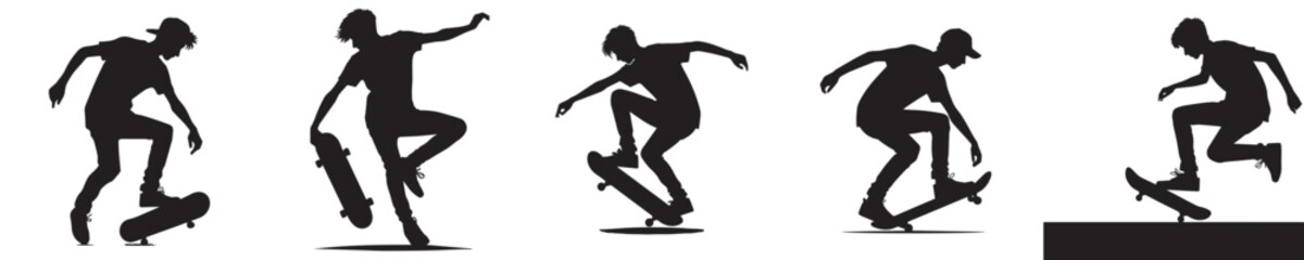 vector of young man playing skateboard silhouette