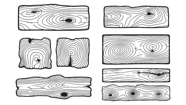 Hand Drawn Wood Planks Vector Set with Knots and Grain Patterns for Rustic Designs and Crafts