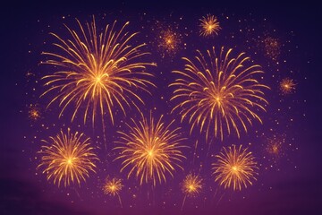 Naklejka premium Spectacular Golden Fireworks Display Celebration Against Deep Purple Night Sky