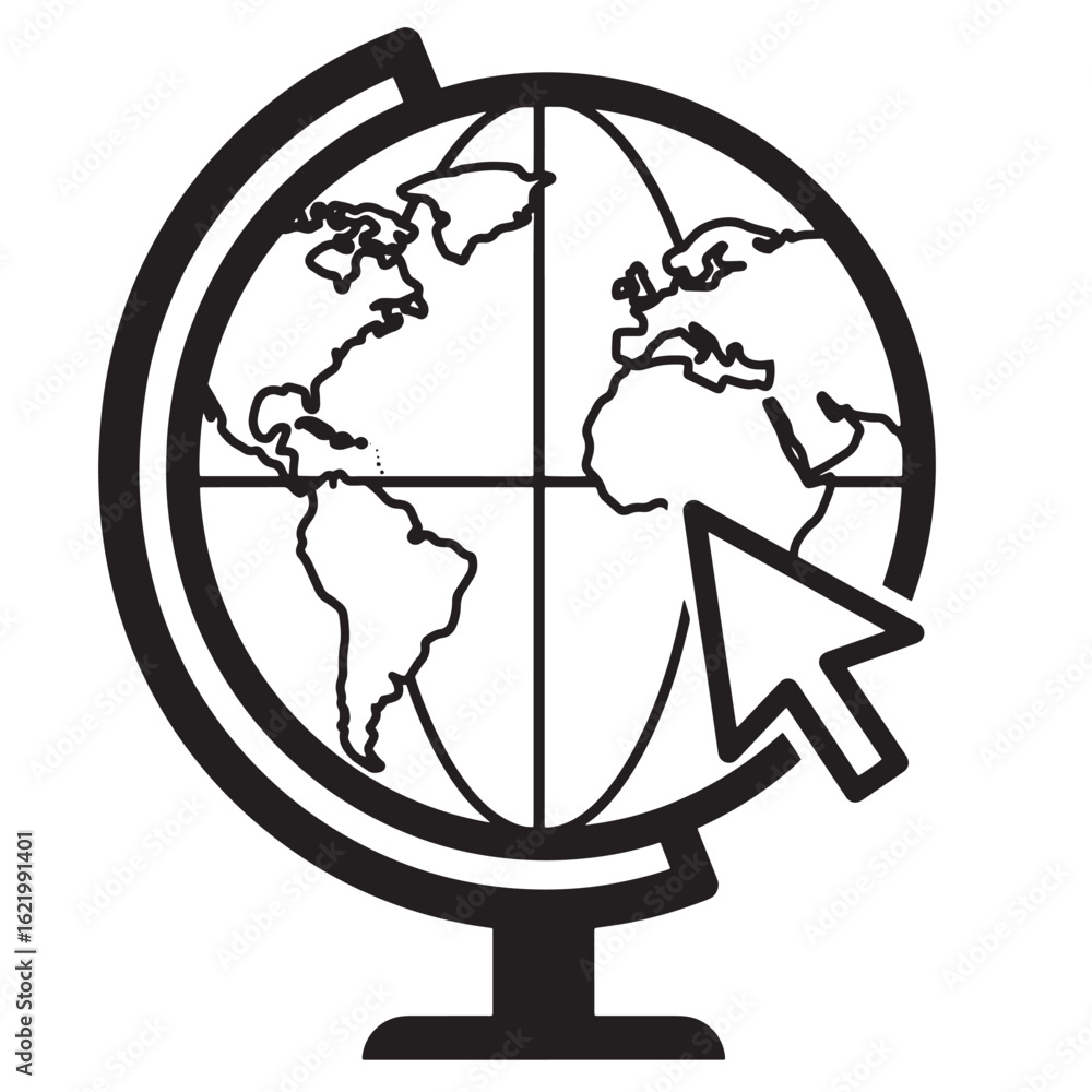 Poster world globe icon with cursor signifying global digital information access and online connectivity
