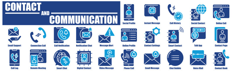 Contact and Communication icon pack dual tone collection set Phone Call, Email Message, Chat Bubble, Voice Mail, Contact Book, etc.