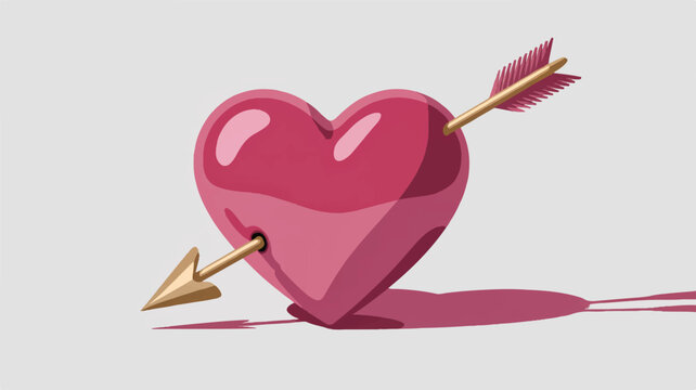 Pink heart pierced by golden arrow love romance