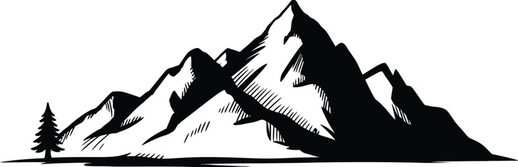 Majestic mountain range with pine tree mountains peaks