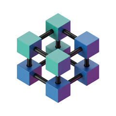 3D Blockchain Illustration isolated on white background, key to success, network concept