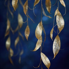 Golden Leaves on Blue