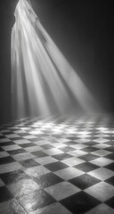 Light Beams on Checkered Floor Black and White