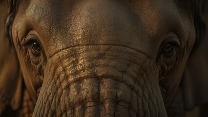 shot of an elephant's head with sad looking eyes