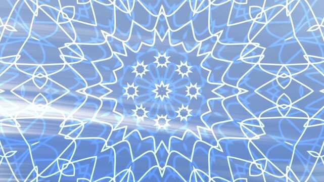 Icy Blue Depths Mesmerizing kaleidoscope animation with geometric patterns, evolving stars, and serene blue background shades