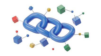 3D Blockchain Illustration isolated on white background, key to success, network concept