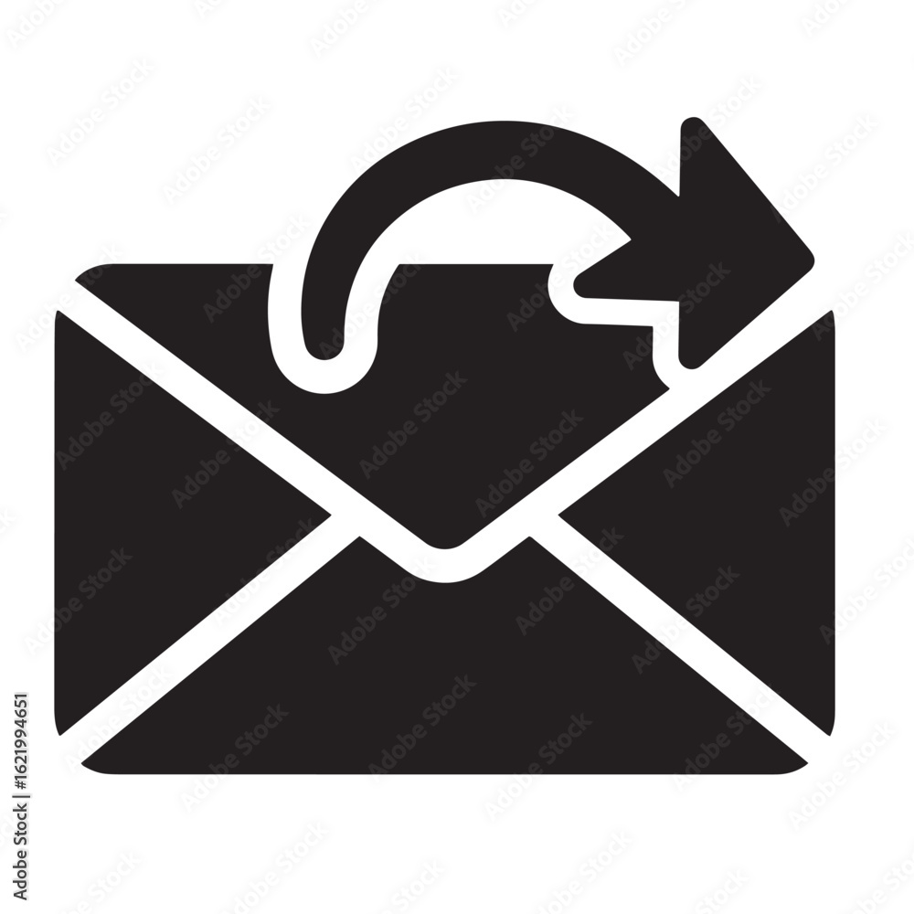 Poster black and white email envelope with return arrow symbol for communication and messaging