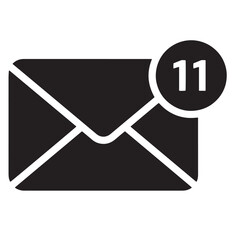 Black and white envelope icon indicating eleven new unread emails and notifications