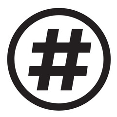 Obraz premium Black hashtag symbol contained inside a simple white circle isolated on white background