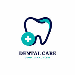 Blue and teal tooth icon with plus sign and text dental