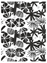 Abstract black and white seamless pattern with floral and geometric shapes