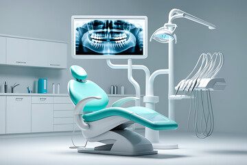Dental chair with panoramic x ray and equipment clinic